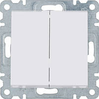 Выключатель двухклавишный проходной, универсальный, переключатель LUMINA белый, HAGER WL0050, 10АХ/230В