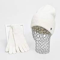 Комплект жіночий зимовий ангора з вовною (шапка+рукавички) ODYSSEY 56-58 см білий 12127  - 4000
