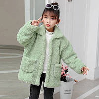 Стильне демісезонне пальто для дівчаток, зелена шубка Тедді, дитяче пальце на весну/осінь