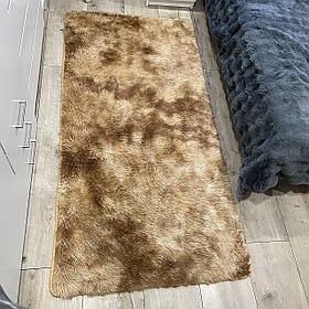 Хутряний ворсистий приліжковий килимок Травка 90х200 з довгим ворсом,Карамель