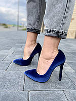 Туфлі жіночі LENA MELIANI F905-M91 сині (весна-осінь, оксамит) (3559) лише 35р. та 36р.