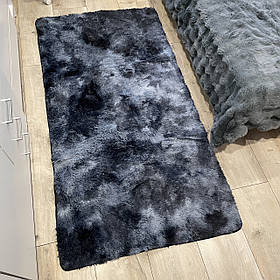 Хутряний ворсистий приліжковий килимок Травка 90х200 з довгим ворсом,Темно-синій