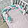 Косичка - бортик м'якенька велюрова на один бік дитячого ліжка 120см -м'ятно-рожево-біла, фото 2