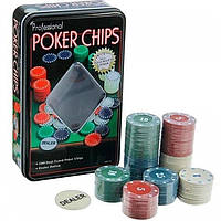 Набор фишек для покера, 100шт фишки с номиналом в металл коробке (F-S)