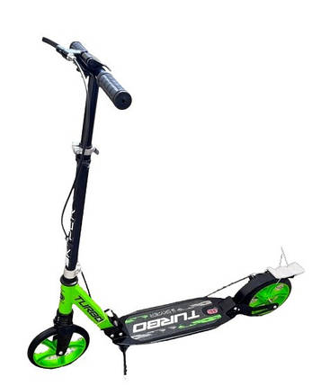 Самокат двоколісний "Skyper" ( сталева рама, ручне дискове гальмо, 2 амортизатори) Зелений, фото 1