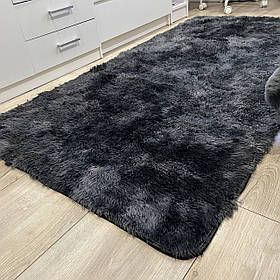 Хутряний ворсистий сірий килимок Травка меланж 200х150 см із довгим ворсом,Чорний меланж
