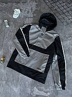 Куртка ветровка мужская Анорак adidas Ветровка легкая люксовое качество бирки черная серые вставки демисезон