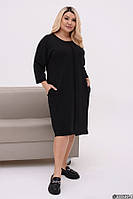 Трикотажна жіноча сукня міді чорного кольору з рукавами три чверті великого розміру / батал 48-50