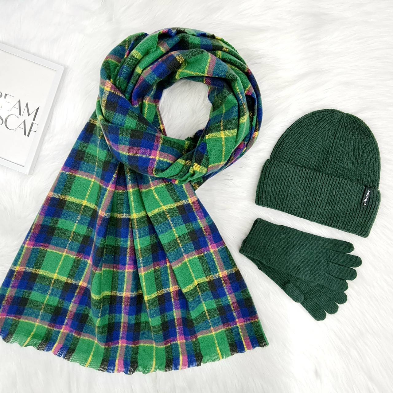 Комплект жіночий зимовий ангора з вовною на флісі (шапка+шарф+рукавички) ODYSSEY 57-60 см зелений 12976 - 8047 - 4068