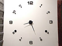 Годинник настінний великий "Зроби сам" чорний з великими цифрами стрілками, кріпиться на двосторонній скотч