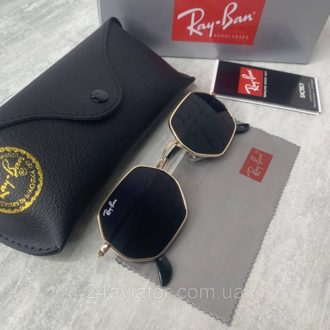 Солнцезащитные очки RAY BAN 3556 OCTAGONAL черный в золоте - фото 2 - id-p1407408761