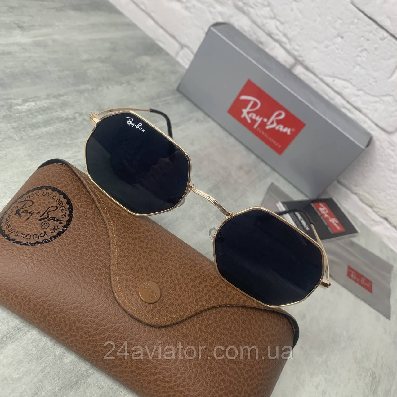 Солнцезащитные очки RAY BAN 3556 OCTAGONAL черный в золоте - фото 4 - id-p1407408761