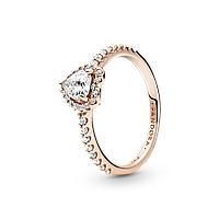 Серебряное кольцо Pandora с позолотой и белым сердцем "Блестящее прозрачное сердце"