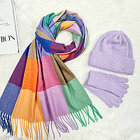Комплект жіночий зимовий ангора з вовною на флісі (шапка+шарф+рукавички) ODYSSEY 56-58 см різнокольоровий 12722 - 1293 - 4094