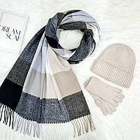 Комплект жіночий зимовий ангора з вовною на флісі (шапка+шарф+рукавички) ODYSSEY 56-58 см бежевий 12806 - 1080 - 4074