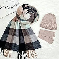 Комплект жіночий зимовий ангора з вовною на флісі (шапка+шарф+рукавички) ODYSSEY 56-58 см різнокольоровий 12805 - 8025 - 4072