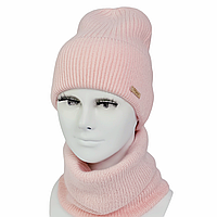 Комплект женский зимний ангора с шерстью (шапка+шарф-хомут) ODYSSEY 56-58 см розовый 12327 - 12492