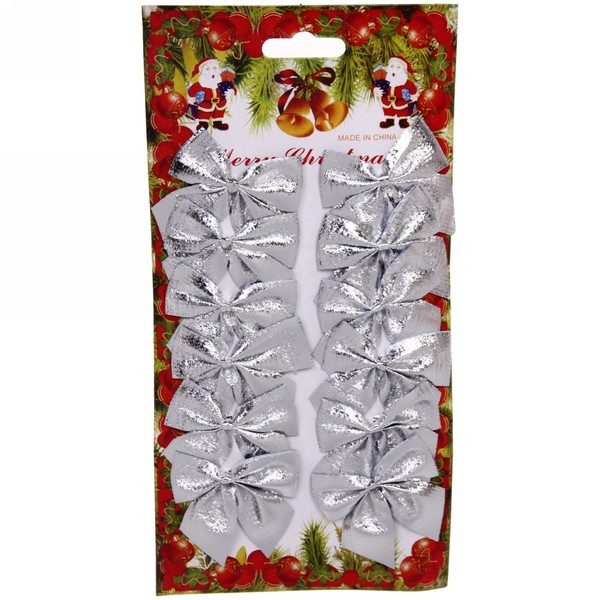 Набір 12 шт новорічний бант декор Merry Christmas Silver