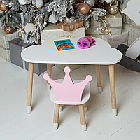 Детский столик Облачко и стульчик Корона розовая (F-S)