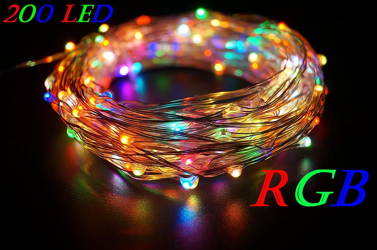Гірлянда 20 м Xmas 200 Led Copper RGB Роса гирлянда новогодняя медный провод на батарейках