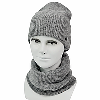 Комплект женский зимний ангора с шерстью (шапка+шарф-снуд) ODYSSEY 56-58 см серый 12129 - 12485