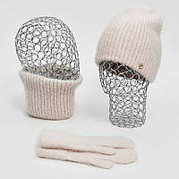 Комплект жіночий зимовий ангоровий (шапка+бафф+рукавиці) ODYSSEY 55-58 см Кремовий 13421 - 13020 - 4224