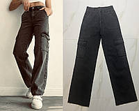 Женские подростковые джинсы палаццо , посадка глубокая, ткань летняя, р. - 42,44,46,48,50 темно-серые