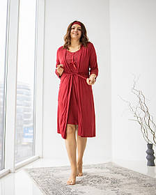 Комплект для вагітних та годуючих з халатом Nicoletta Віскоза Мереживо розмір S (42-44) Червоний