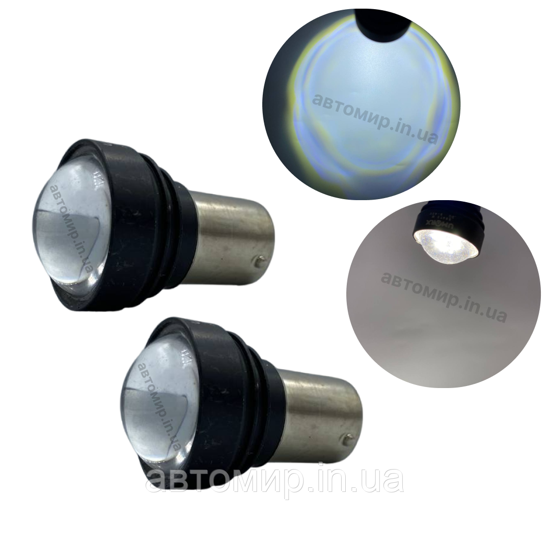 Світлодіодна лампа з цоколем BA15s P21W R5 9 SMD 12V-24V лінза Білий 2шт, фото 1