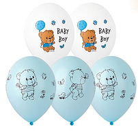 Повітряні кулі Baby Boy ведмедик на білому і синьому Бельгія 12" 30 см BelBal набор  2 шт