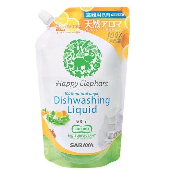 Рідина для миття посуду, овочів і фруктів Happy Elephant з ароматом грейпфрута, 500 мл (змінна упаковка)