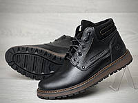 Шкіряні зимові черевики на хутрі CAT Black Boots