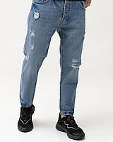 Синие мужские базовые джинсы BEZET с перфорацией
