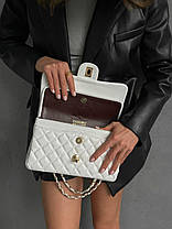 Жіноча сумка Chanel 25 White еко шкіра біла 2 відділення ремінець ланцюжок Шанель, фото 5