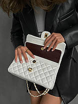 Жіноча сумка Chanel 25 White еко шкіра біла 2 відділення ремінець ланцюжок Шанель, фото 6