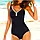Суцільний чорний жіночий купальник із чашками, фото 2