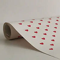 Упаковочная бумага "маленькие красные сердечки на белом" на метраж 70см 1м