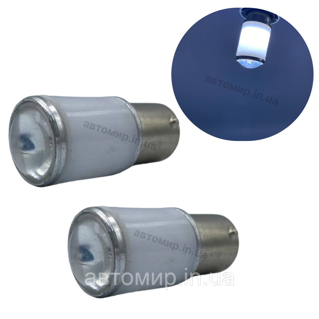 Світлодіодна лампа з цоколем BA15s P21W R5 12V 6smd-Lens білий 2шт, фото 1