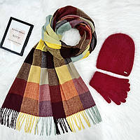 Комплект женский зимний ангоровый (шапка+шарф+перчатки) ODYSSEY 56-58 см бордовый 12195 - 8024 - 4190