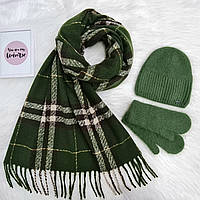 Комплект жіночий зимовий ангоровий на флісі (шапка+шарф+рукавиці) ODYSSEY 55-58 см Зелений 13494 - 8142 - 4142