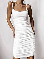 Стильное изящное платье на тонких лямочках Кулир производства Турция 42-46 Цвет Белый