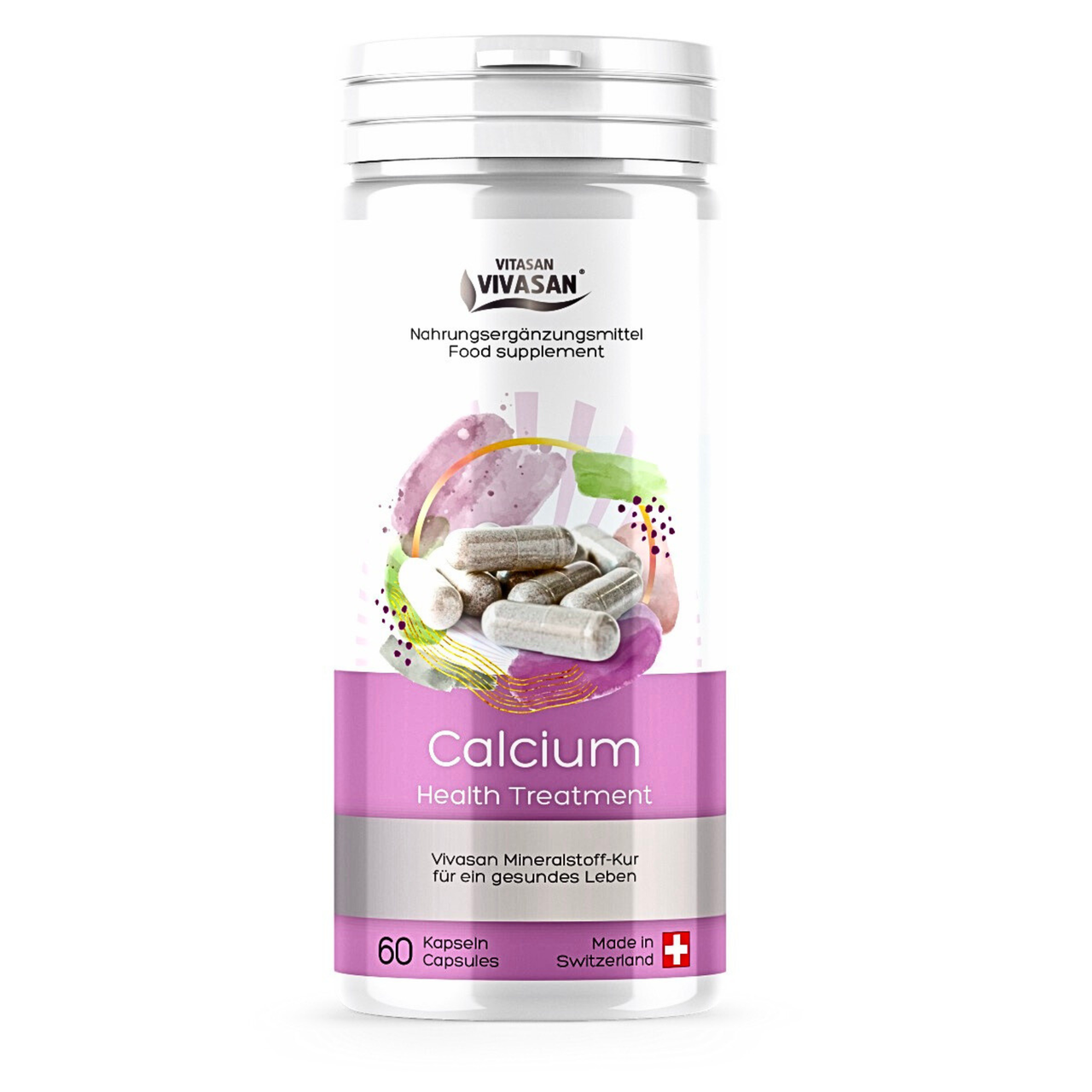 Кальцій для міцних кісток і здоров'я організму, Vivasan Вівасан, Швейцарія, 60 капсул