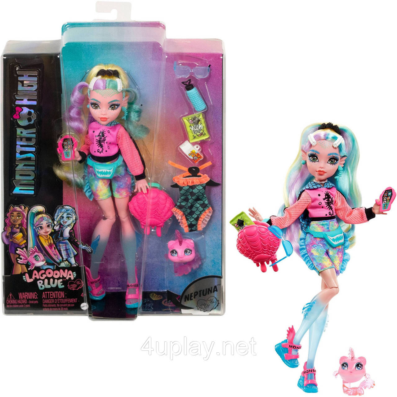 Лялька Монстр Хай Лагуна Блю з аксесуарами та піранією Оригінал Mattel Monster High Lagoona Blue