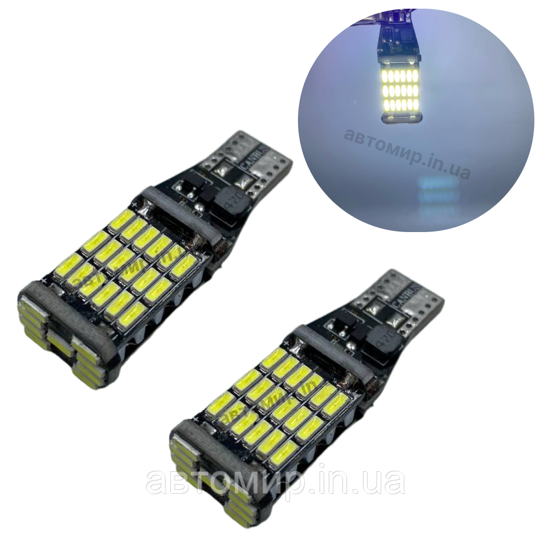 Світлодіодна лампа з цоколем T15 W16W 12V-24V білий 2шт 45 SMD, фото 1