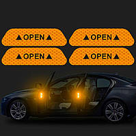 Стікер світловідбивач для дверей авто 4 штуки OPEN Orange