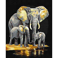 Антистресс картина по номерам Ідейка Семья слонов с красками металлик 40 на 50 см Разноцвет Art40490