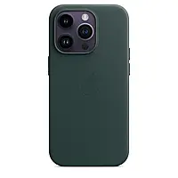 Чехол кожаный Apple Leather Айфон iPhone 14 Pro Max про макс MagSafe магнит (анимация)- Forest Green Зеленый