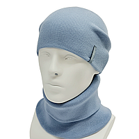 Комплект мужской демисезонный вискозный (шапка+шарф-снуд) Odyssey 56-59 см голубой 12898 - 12606
