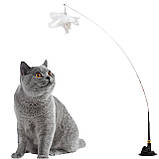 Інтерактивна іграшка для котів з пером та дзвіночком на присосці Cat Stick Sucker White, фото 4