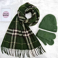 Комплект жіночий зимовий ангоровий на флісі (шапка+шарф+рукавиці) ODYSSEY 55-58 см Зелений 12996  - 8142 - 4142